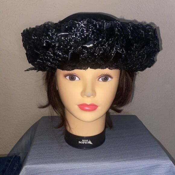 VINTAGE 50s/60s era Ladies HAT Black Mesh Ribbon UNION LABEL - Picture 1 of 10